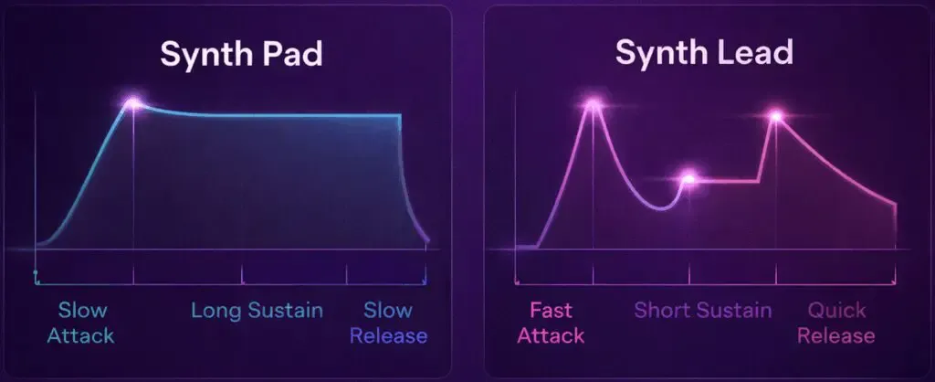 the sound wave of a synth pad compared to a synth lead